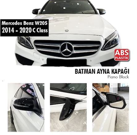 Mercedes W205 C Serisi 2015 Sonrası Batman Yarasa Ayna Kapağı Piano Black ABS Plastik image 0