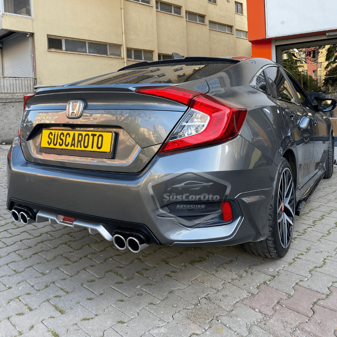 Honda Civic FC5 2016-2021 Araca Özel Siyah Gri Arka Difüzör Tırnaklı 4 Yuvarlak Egzoz Çıkışlı Arka Tampon Eki İthal 1.Sınıf image 9