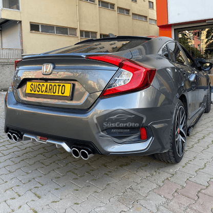 Honda Civic FC5 2016-2021 Araca Özel Siyah Gri Arka Difüzör Tırnaklı 4 Yuvarlak Egzoz Çıkışlı Arka Tampon Eki İthal 1.Sınıf image 9