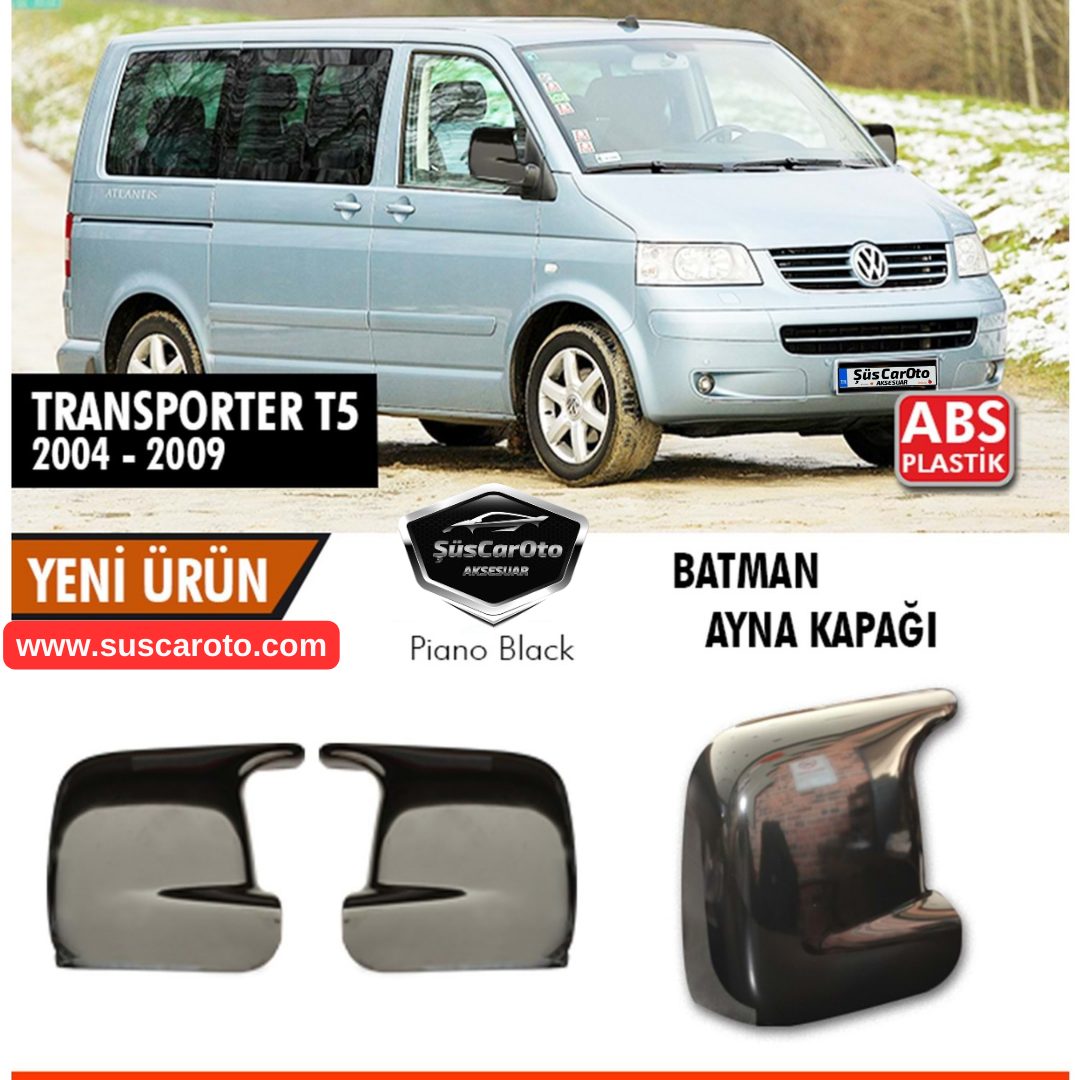 Vw Transporter T5 2004-2009 Uyumlu Batman Yarasa Ayna Kapağı Piano Black ABS Plastik image 1