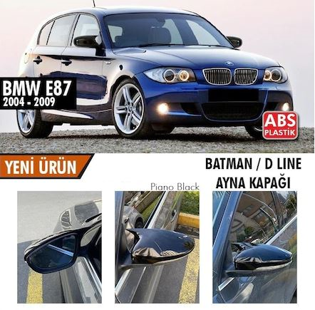 BMW E87 Makyajsız Kasa 2004-2009 Batman Yarasa Ayna Kapağı Piano Black ABS Plastik image 0