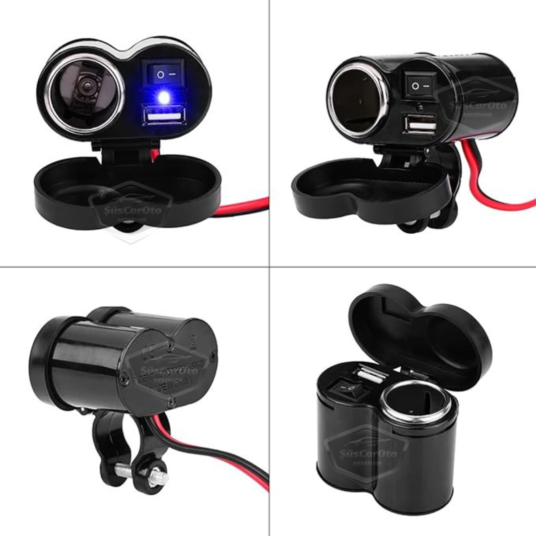 Motosiklet Atv Elektrikli Bisiklet Jetski 12-45V Çakmaklık/USB Şarj Soketi Su Geçirmez Gidon Montaj Çok Fonksiyonlu USB Şarj Cihazı image 4