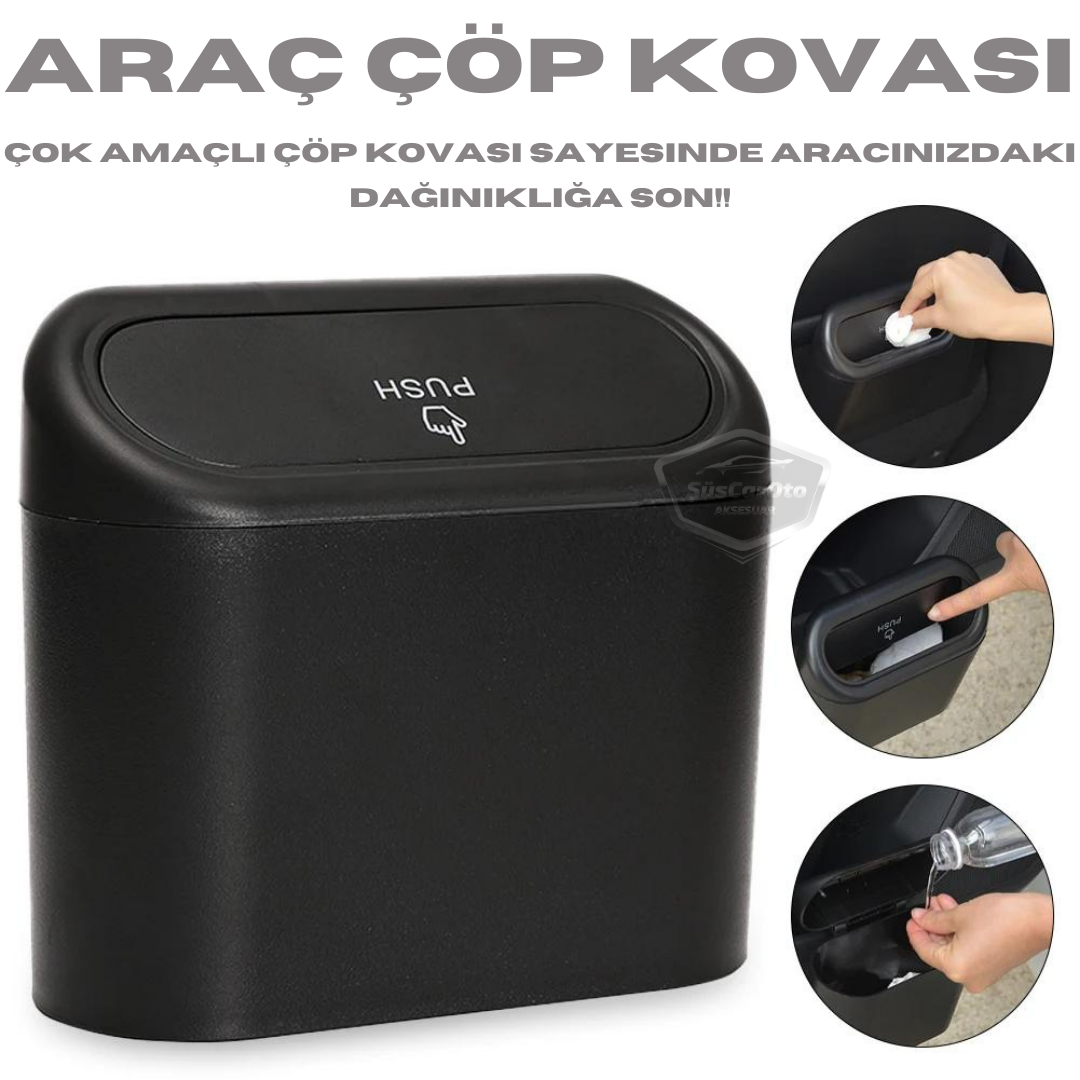 Araç İçi Çöp Kovası Kapaklı Portatif Taşınabilir Küllük Araba Çöp Kutusu Oto Organizer Fonksiyonel Mini Depolama Saklama Kutusu Düzenleyici Siyah image 0