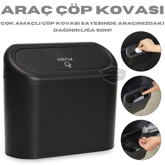 Araç İçi Çöp Kovası Kapaklı Portatif Taşınabilir Küllük Araba Çöp Kutusu Oto Organizer Fonksiyonel Mini Depolama Saklama Kutusu Düzenleyici Siyah image 0
