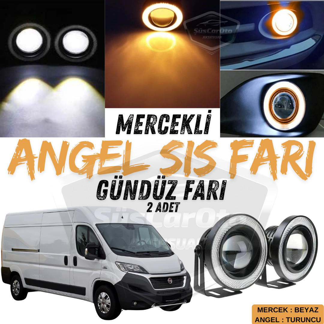 Fiat Ducato Uyumlu Üniversal Mercekli Angel Sis Farı Metal Su Geçirmez 76 mm Turuncu Halkalı Gündüz Farı Angel Eyes 2 Adet image 0