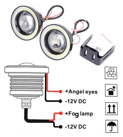 Üniversal Mercekli Angel Sis Farı Metal Su Geçirmez 89 mm Beyaz Halkalı Angel Eyes image 8