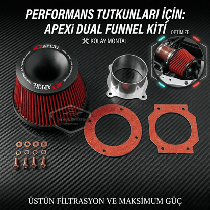 Apexi Universal Performans ve Ses Arttırıcı Aparatlı Açık Hava Filtresi Seti +6 Hp Dual Funnel Kırmızı 76 mm image 4