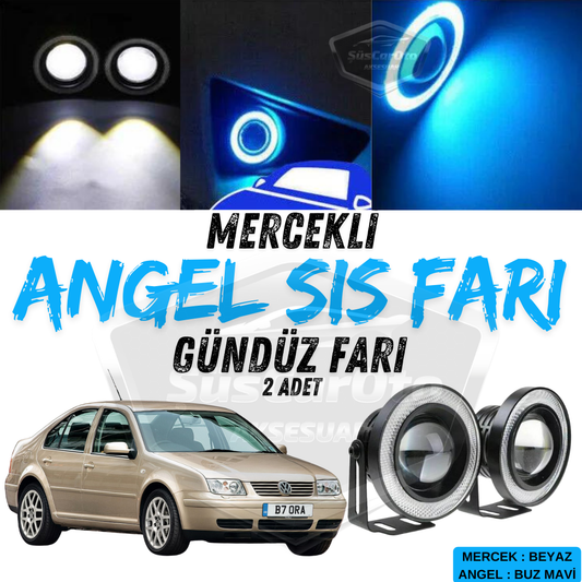 Vw Bora 1998-2006 Uyumlu Üniversal Mercekli Angel Sis Farı Metal Su Geçirmez 76 mm Buz Mavi Halkalı Gündüz Farı Angel Eyes 2 Adet image 0
