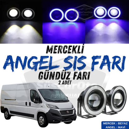 Fiat Ducato Uyumlu Üniversal Mercekli Angel Sis Farı Metal Su Geçirmez 76 mm Mavi Halkalı Gündüz Farı Angel Eyes 2 Adet image 0