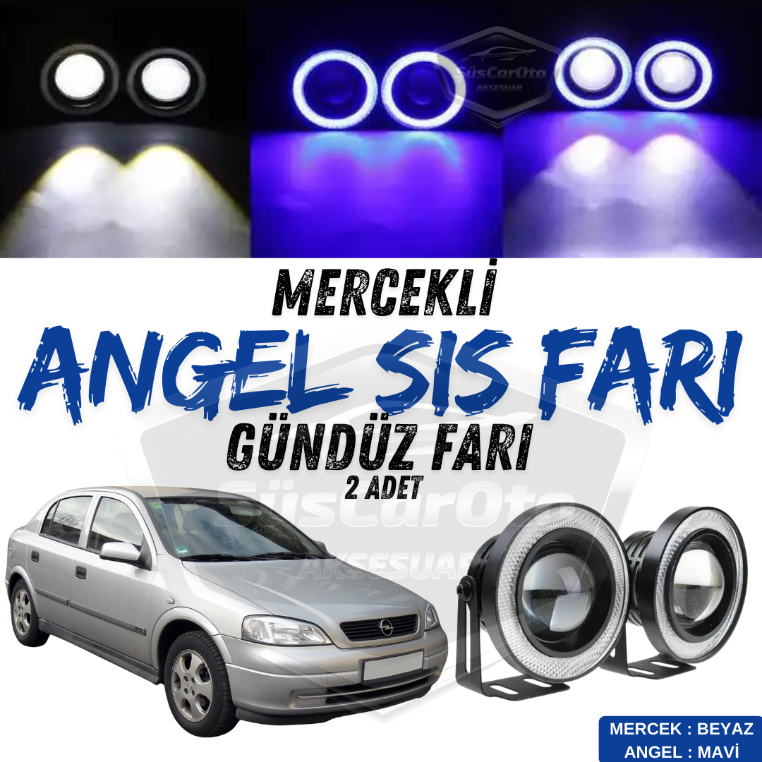 Opel Astra G 1998-2004 Uyumlu Üniversal Mercekli Angel Sis Farı Metal Su Geçirmez 76 mm Mavi Halkalı Gündüz Farı Angel Eyes 2 Adet image 0