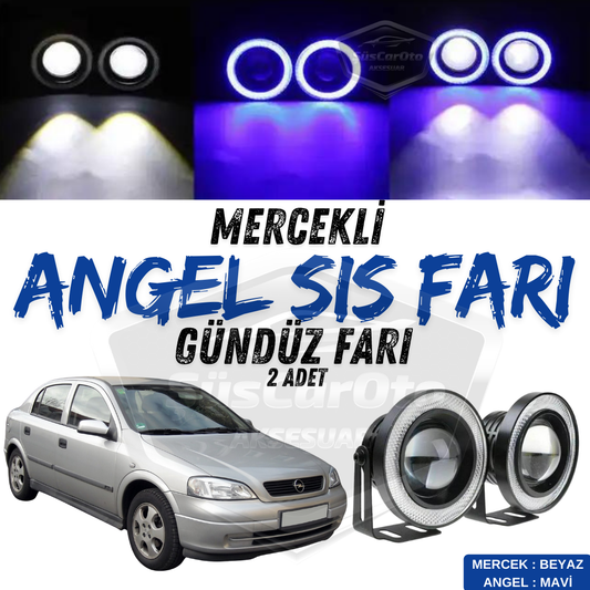 Opel Astra G 1998-2004 Uyumlu Üniversal Mercekli Angel Sis Farı Metal Su Geçirmez 76 mm Mavi Halkalı Gündüz Farı Angel Eyes 2 Adet image 0