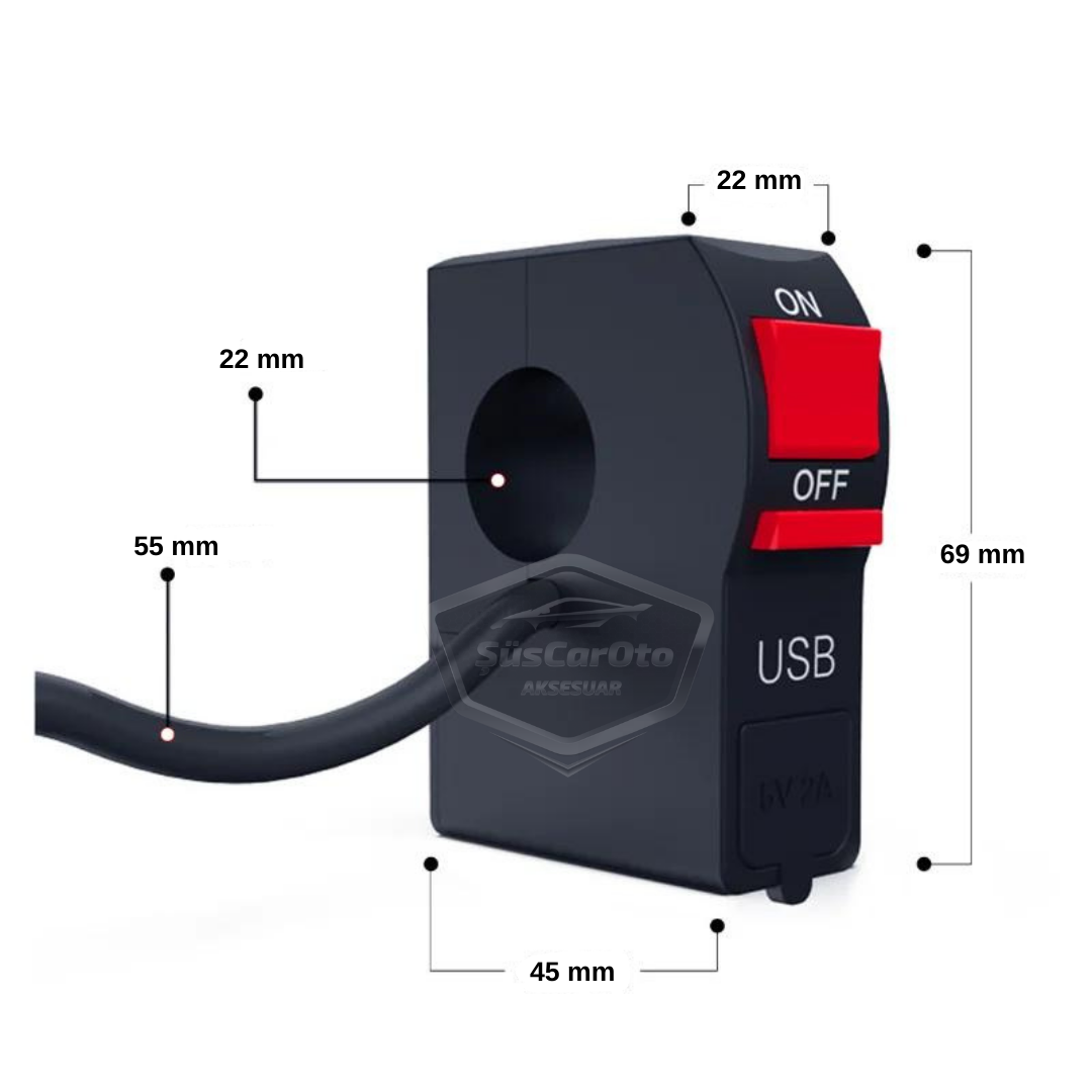 Motosiklet Atv Elektrikli Bisiklet Jetski 12V Açma Kapama Düğmesi Butonu Far Anahtarı USB Şarj Soketi Su Geçirmez 22 mm Gidon Montaj Çok Fonksiyonlu USB Şarj Cihazı image 4