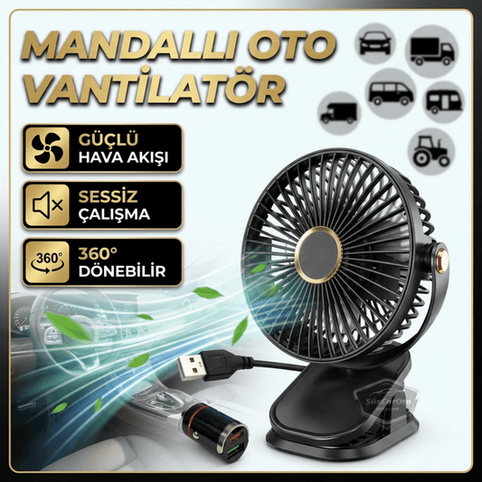 Üniversal Mandallı Oto Ofis Araç İçi Torpido Üstü Vantilatör USB ve Çakmak Girişli Tak Çalıştır Soğutucu Fan 360° Dönebilen Ultra Sessiz Oynar Başlıklı 6'' Araç Fanı image 0