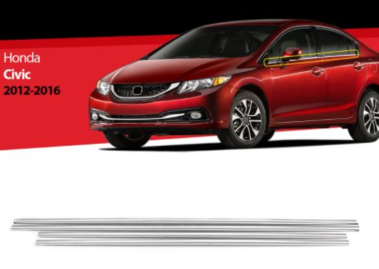Honda Civic 2012-2016 Fb7 Krom Cam Çıtası 4 Kapı 4 Parça P.Çelik image 0