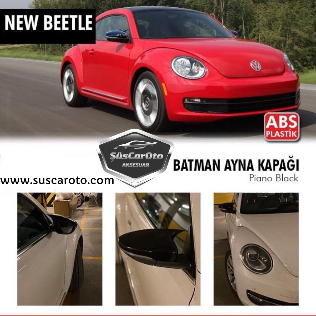 Vw New Beetle 2011-2019 Batman Yarasa Ayna Kapağı Piano Black ABS Plastik image 0