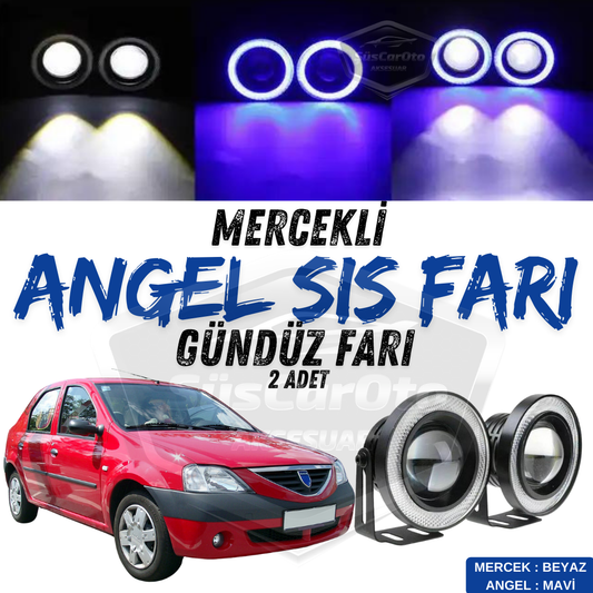 Dacia Logan Uyumlu Üniversal Mercekli Angel Sis Farı Metal Su Geçirmez 76 mm Mavi Halkalı Gündüz Farı Angel Eyes 2 Adet image 0