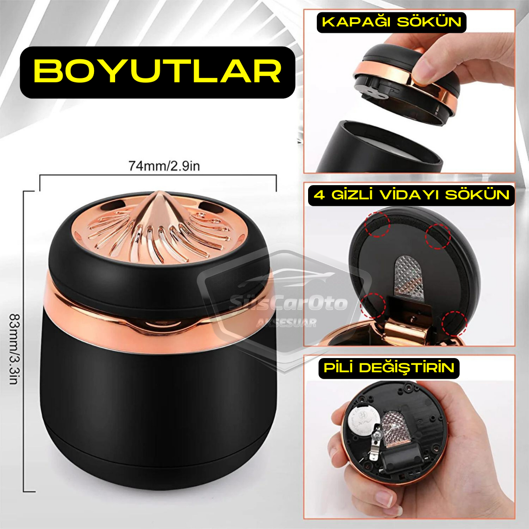 Üniversal 7 Renkli Işıklı Porselen Yanmaz Koku Geçirmez Lüx Oto Küllük Dumansız Kapaklı Spor Araç İçi Küllük Araba Küllüğü Gold image 3