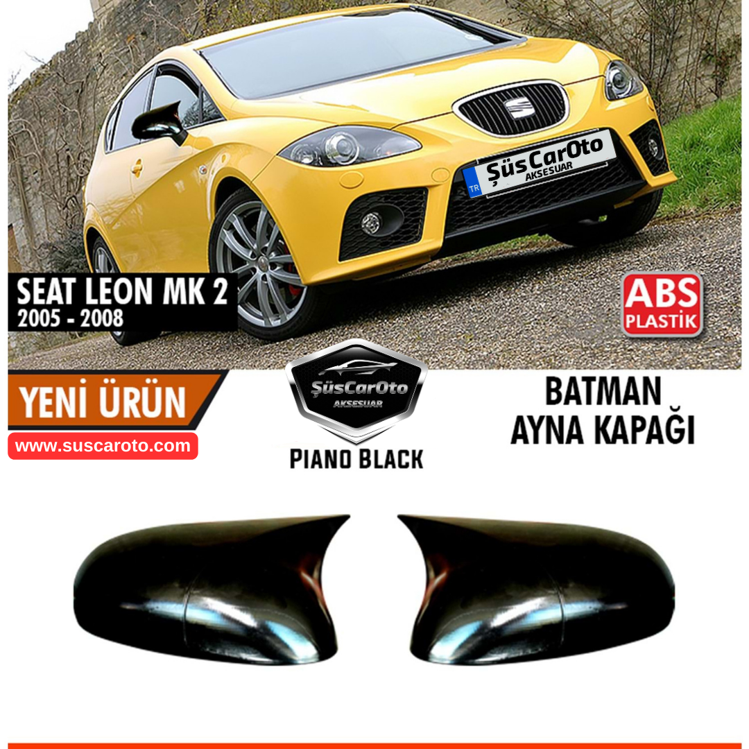 Seat Leon Mk2 2005-2008 Makyajsız Kasa İle Uyumlu Batman Yarasa Ayna Kapağı Piano Black ABS Plastik image 1