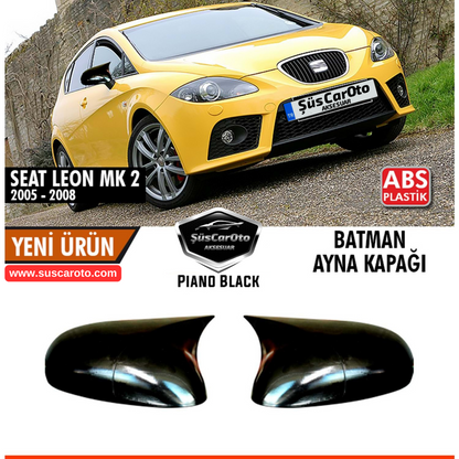 Seat Leon Mk2 2005-2008 Makyajsız Kasa İle Uyumlu Batman Yarasa Ayna Kapağı Piano Black ABS Plastik image 1