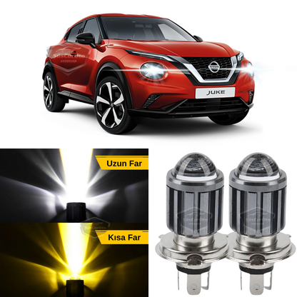 Nissan Juke 2010-2014 Makyajsız Kasa Uyumlu Mercekli Far Ampulü Led Xenon Çift Renk Sarı-Beyaz Far Şimşek Etkili CSP Led Lamba Uzun Kısa 2 Adet Takım image 0