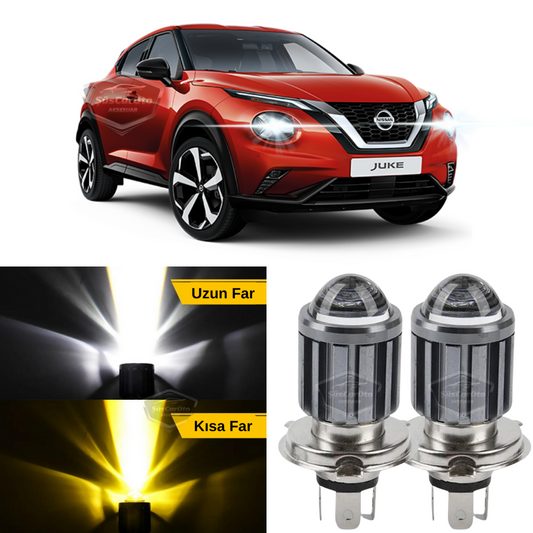 Nissan Juke 2010-2014 Makyajsız Kasa Uyumlu Mercekli Far Ampulü Led Xenon Çift Renk Sarı-Beyaz Far Şimşek Etkili CSP Led Lamba Uzun Kısa 2 Adet Takım image 0