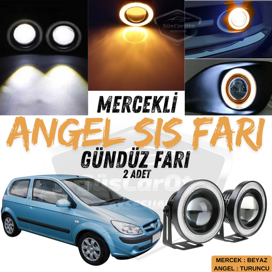 Hyundai Getz 2002–2011 Uyumlu Üniversal Mercekli Angel Sis Farı Metal Su Geçirmez 76 mm Turuncu Halkalı Gündüz Farı Angel Eyes 2 Adet image 0
