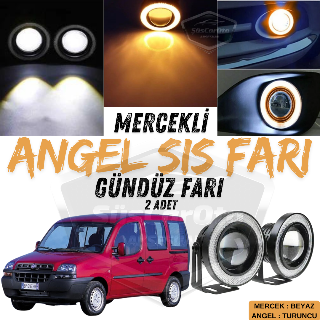 Fiat Doblo D1 2000-2005 Uyumlu Üniversal Mercekli Angel Sis Farı Metal Su Geçirmez 76 mm Turuncu Halkalı Gündüz Farı Angel Eyes 2 Adet image 0
