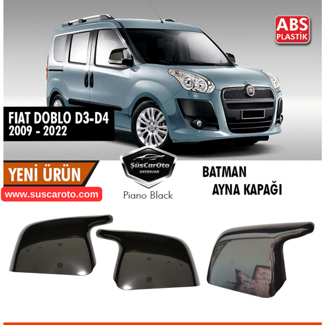 Fiat Doblo D3 D4 2009-2022 Uyumlu Batman Yarasa Ayna Kapağı Piano Black ABS Plastik image 5