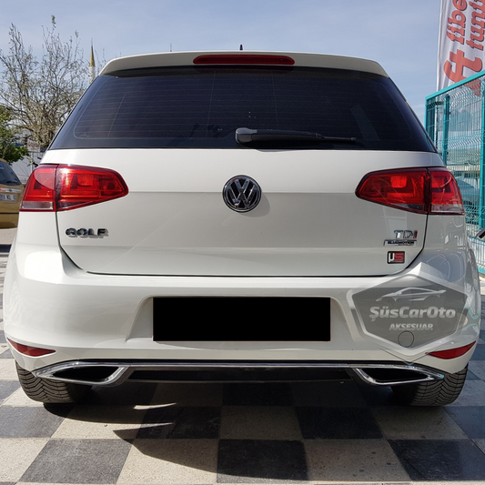 Vw Golf 7 Uyumlu Araca Özel Parlak Siyah OEM Arka Difüzör Highline Difizör Tırnaklı Krom Egzoz Çıkışlı Arka Tampon Eki İthal 1.Sınıf image 0