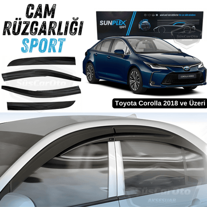Sunplex Toyota Corolla 2018 Sonrası E210 Uyumlu Spor Cam Rüzgarlığı Seti Piano Black 4'lü Parlak Siyah image 0