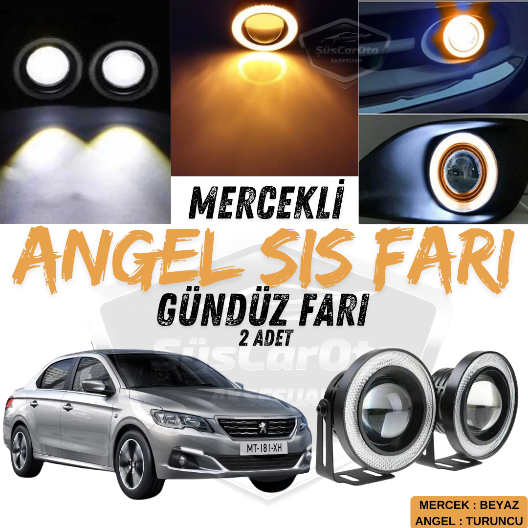 Peugeot 301 2012-2021 Uyumlu Üniversal Mercekli Angel Sis Farı Metal Su Geçirmez 76 mm Turuncu Halkalı Gündüz Farı Angel Eyes 2 Adet image 0