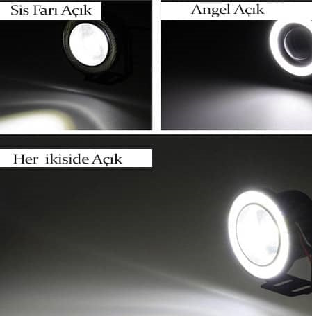 Üniversal Mercekli Angel Sis Farı Metal Su Geçirmez 76 mm Beyaz Halkalı Angel Eyes image 8
