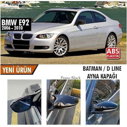 BMW E92 Makyajsız Kasa 2006-2010 Batman Yarasa Ayna Kapağı Piano Black ABS Plastik image 0