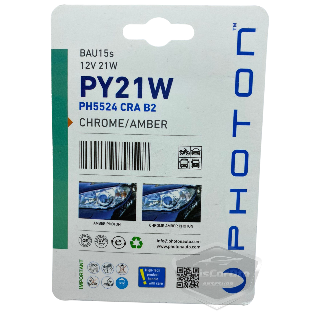 Photon Diadem Ampul Krom Amber Tek Duy Sinyal Ampulü 12V 21W 93 Turuncu Işık PY21W Yakın Tırnak 2'li Takım image 5