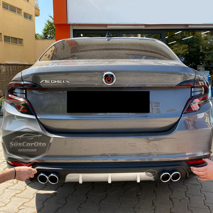 Fiat Egea Sedan 2015 Sonrası Araca Özel Siyah Arka Difüzör 4 Krom Egzoz Çıkışlı Arka Tampon Eki İthal 1.Sınıf image 4