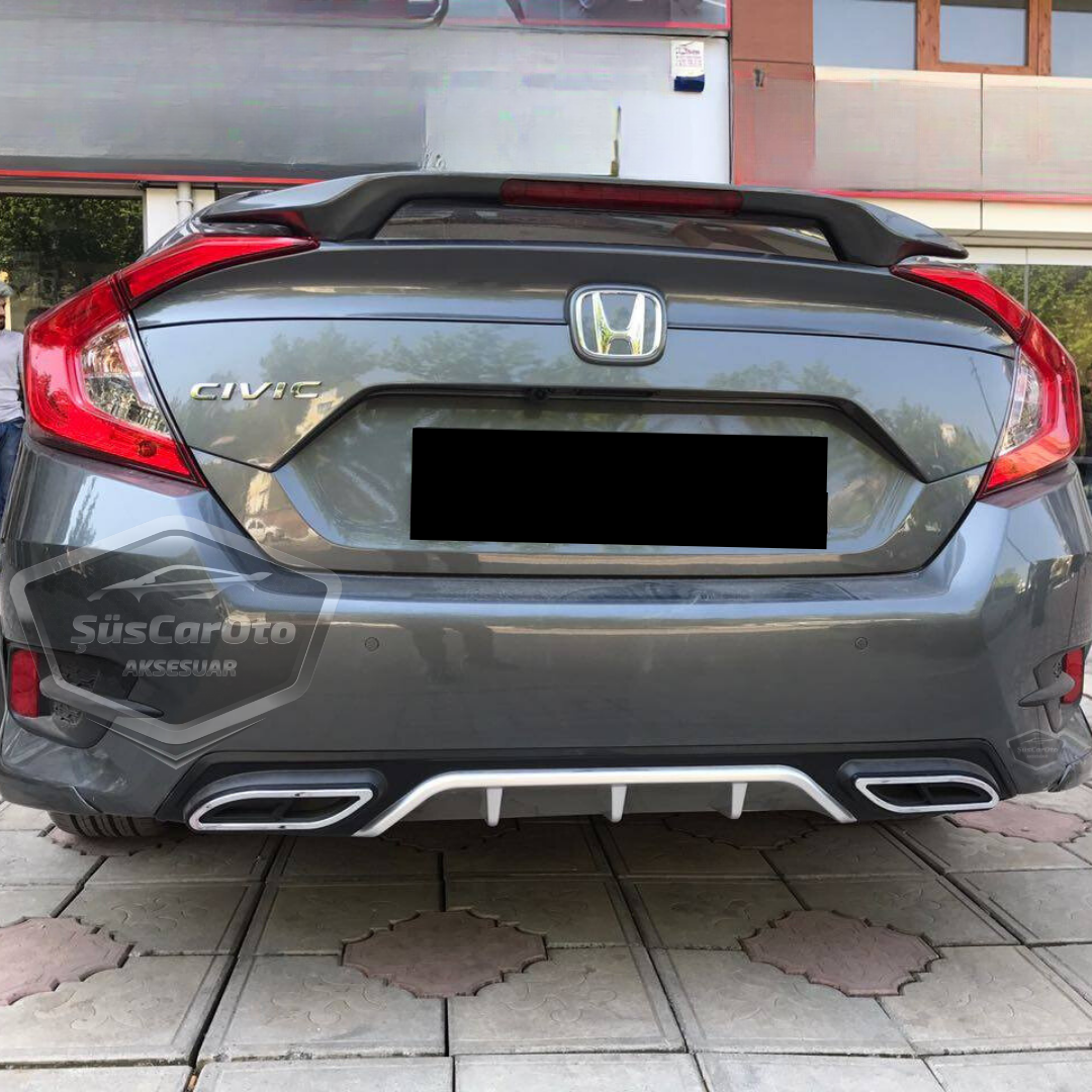 Honda Civic FC5 2016-2021 Araca Özel Siyah Gri Arka Difüzör Tırnaklı Çift Kare Egzoz Çıkışlı Arka Tampon Eki İthal 1.Sınıf image 7