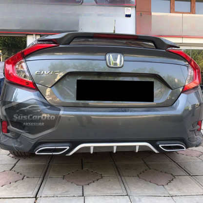 Honda Civic FC5 2016-2021 Araca Özel Siyah Gri Arka Difüzör Tırnaklı Çift Kare Egzoz Çıkışlı Arka Tampon Eki İthal 1.Sınıf image 7