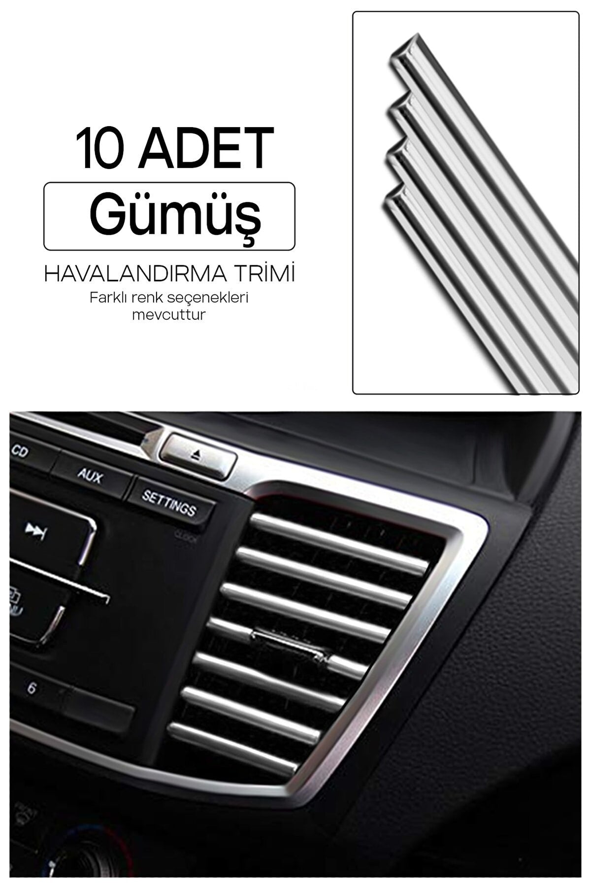 Araç İçi Klima Havalandırma Izgarası Dekoratif Şerit Trim Seti Gümüş image 0