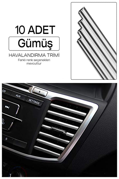 Araç İçi Klima Havalandırma Izgarası Dekoratif Şerit Trim Seti Gümüş image 0