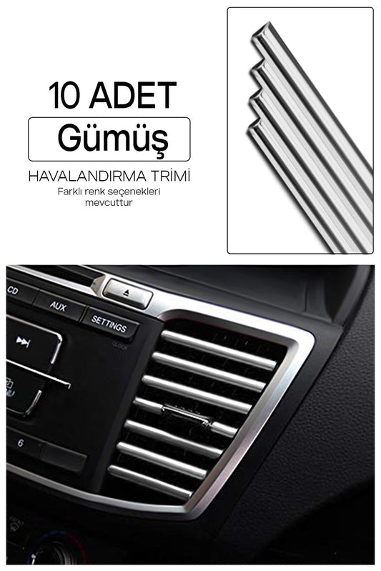 Araç İçi Klima Havalandırma Izgarası Dekoratif Şerit Trim Seti Gümüş image 0
