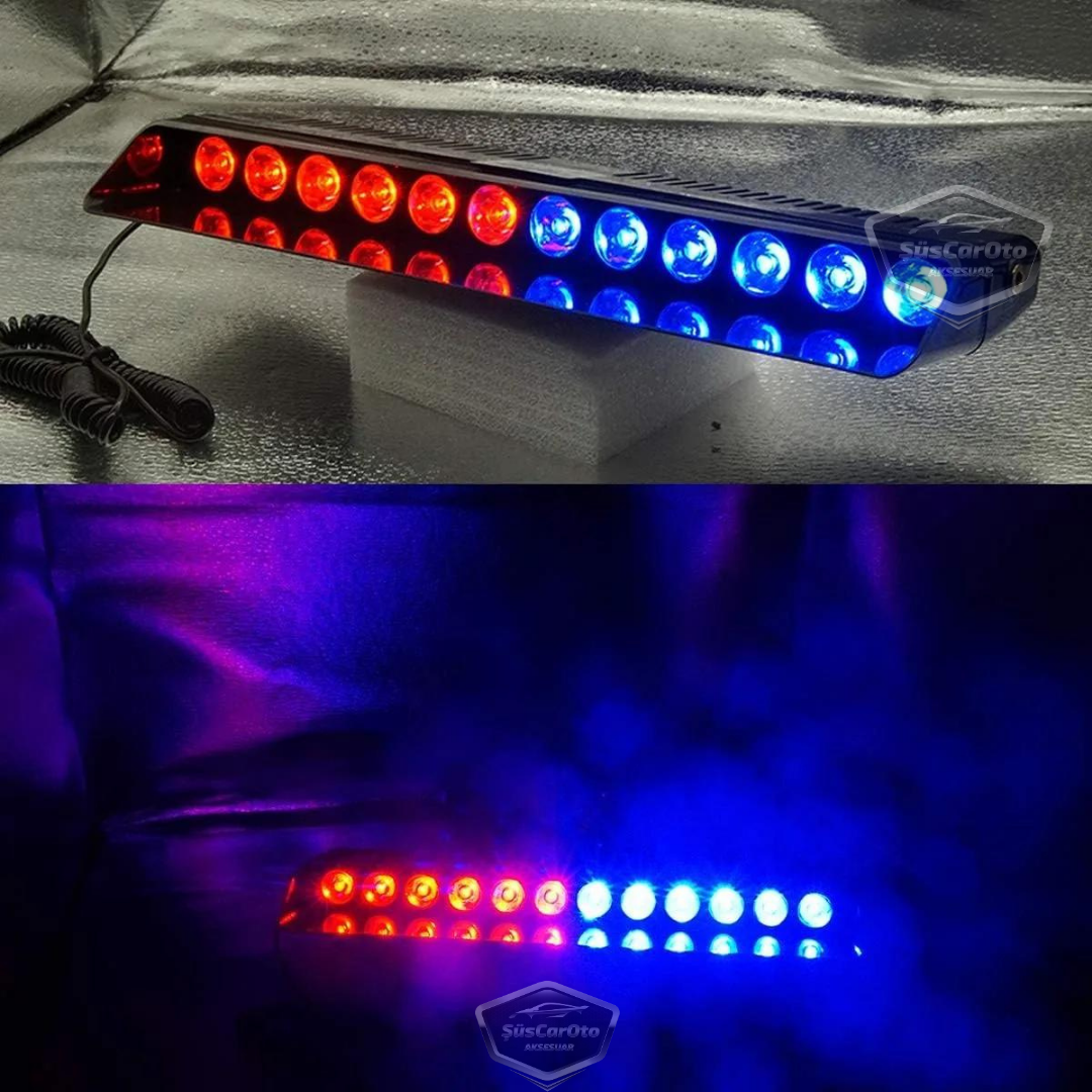 S12 Kumandalı Cam İçi Vantuzlu Polis Çakar Lamba İkaz Lambası 12 Ledli 14 Farklı Mod Kablosuz Kırmızı Mavi Çakmaklık Girişli image 1