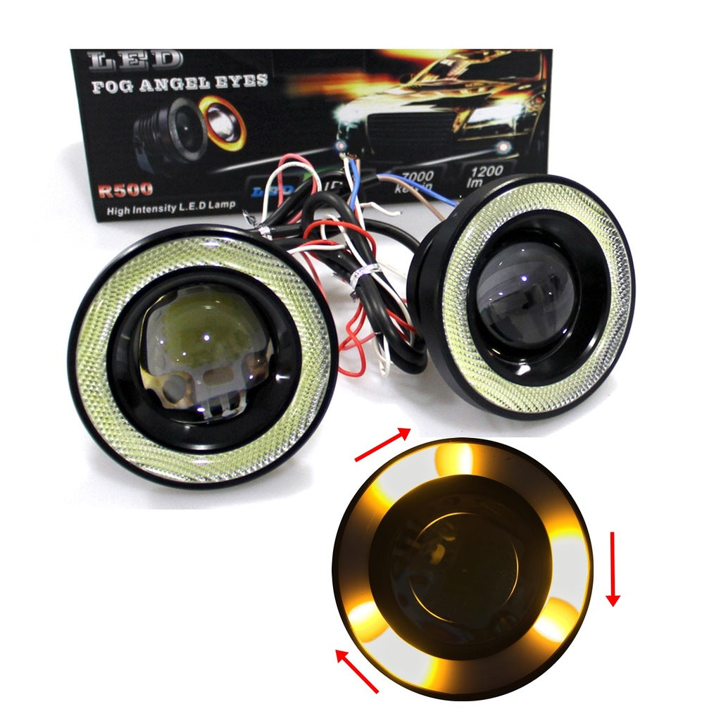 Üniversal Mercekli Angel Sis Farı Metal Su Geçirmez 89 mm Sarı Halkalı Angel Eyes image 5