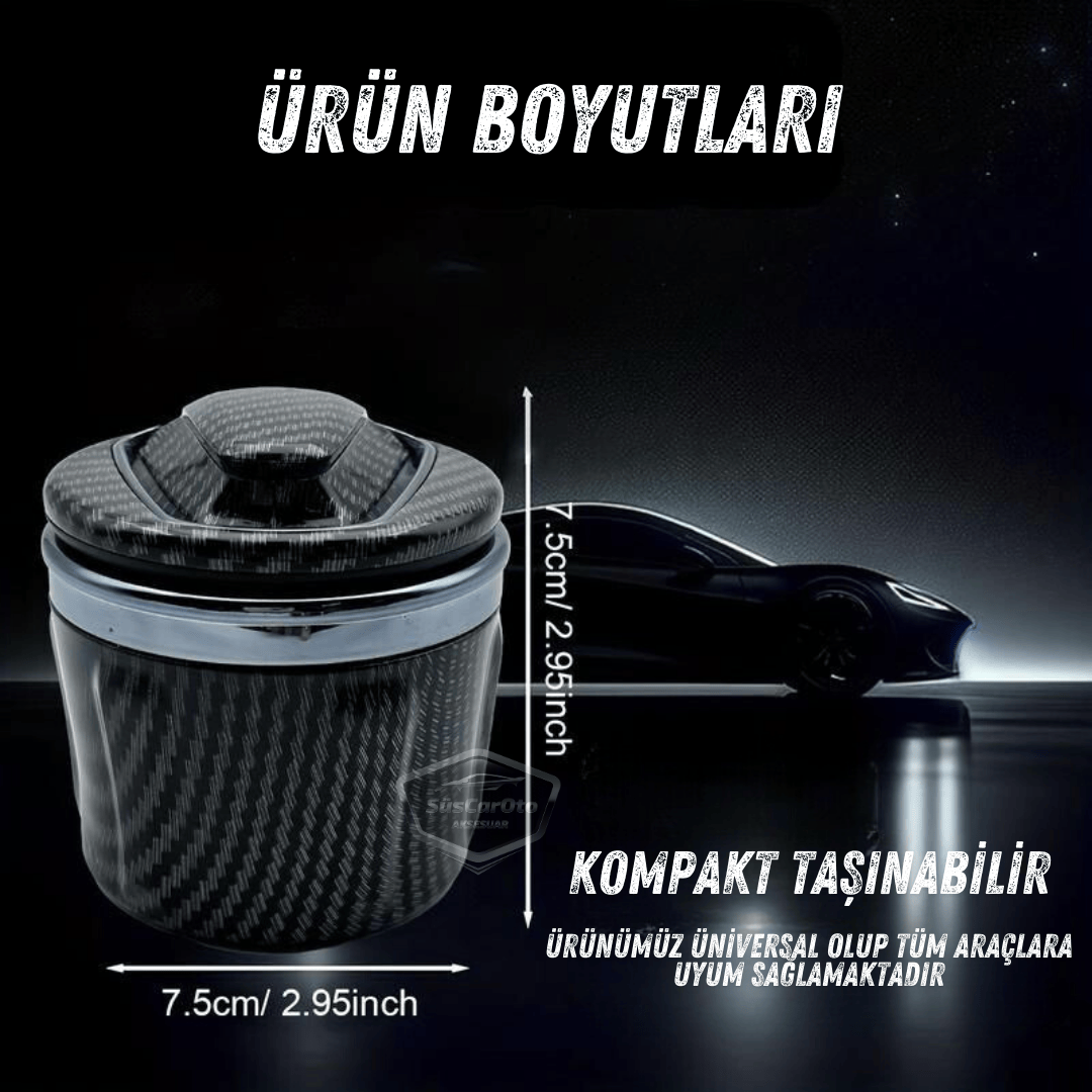 Üniversal Porselen Yanmaz Koku Geçirmez Mavi Işıklı Lüx Oto Küllük Dumansız Kapaklı Spor Araç İçi Küllük Araba Küllüğü Karbon Gümüş image 2