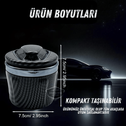 Üniversal Porselen Yanmaz Koku Geçirmez Mavi Işıklı Lüx Oto Küllük Dumansız Kapaklı Spor Araç İçi Küllük Araba Küllüğü Karbon Gümüş image 2