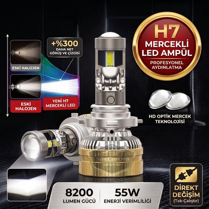 H7 Lazer Mercekli Far Ampulü Ufuk Çizgili Otomobil Araç Motosiklet Uyumlu Profesyonel Mini Projektör LED Beyaz Led Xenon Lamba 8200LM Şimşek Etkili Uzun Kısa 2 Adet 12/36v 55W image 0