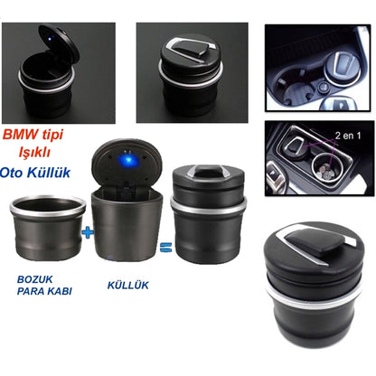 BMW Tip Bardaklıklı Mavi Led Işıklı Spor Oto Araç İçi Küllük image 5