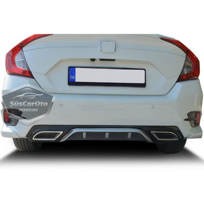 Honda Civic FC5 2016-2021 Araca Özel Siyah Gri Arka Difüzör Tırnaklı Çift Kare Egzoz Çıkışlı Arka Tampon Eki İthal 1.Sınıf image 9