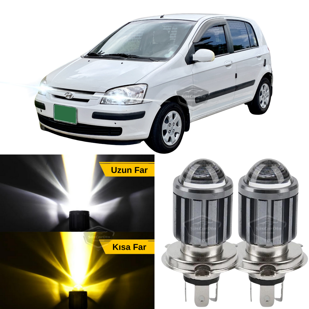 Hyundai Getz 2002–2011 Uyumlu Mercekli Far Ampulü Led Xenon Çift Renk Sarı-Beyaz Far Şimşek Etkili CSP Led Lamba Uzun Kısa 2 Adet Takım image 0