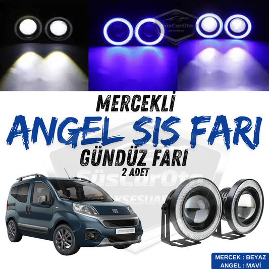 Fiat Fiorino 2008-2023 Uyumlu Üniversal Mercekli Angel Sis Farı Metal Su Geçirmez 76 mm Mavi Halkalı Gündüz Farı Angel Eyes 2 Adet image 0