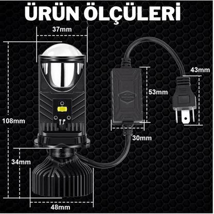 H4 Lazer Mercekli Far Ampulü Ufuk Çizgili Otomobil Araç Motosiklet Uyumlu Profesyonel Mini Projektör LED Beyaz Led Xenon Lamba Şimşek Etkili Uzun Kısa 2 Adet 9/36v image 4